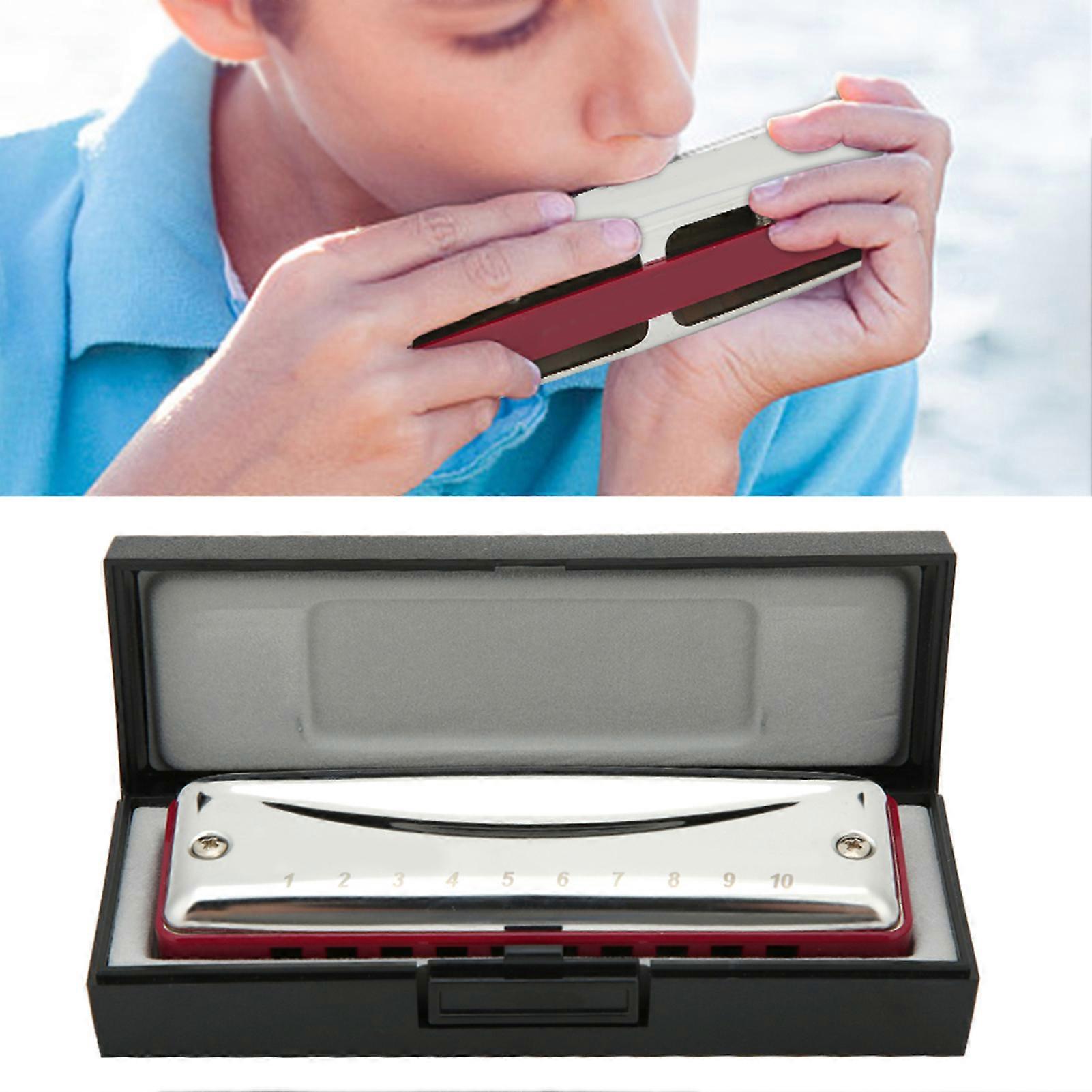 Bendeis 10-Hole Harmonica Red 103x30x20mm Portable Harp