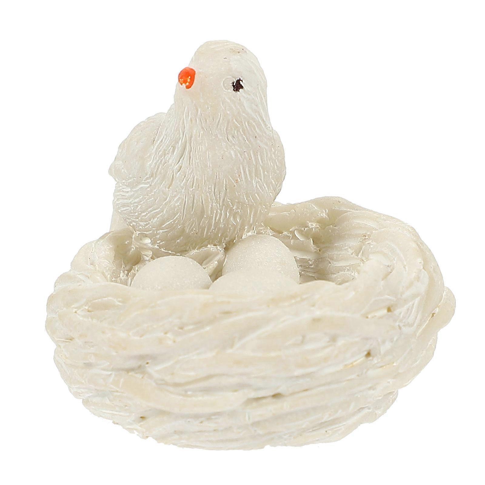 Mini Artificial Bird Resin Bird with Nest for Micro Scene Decoration 4Pcs