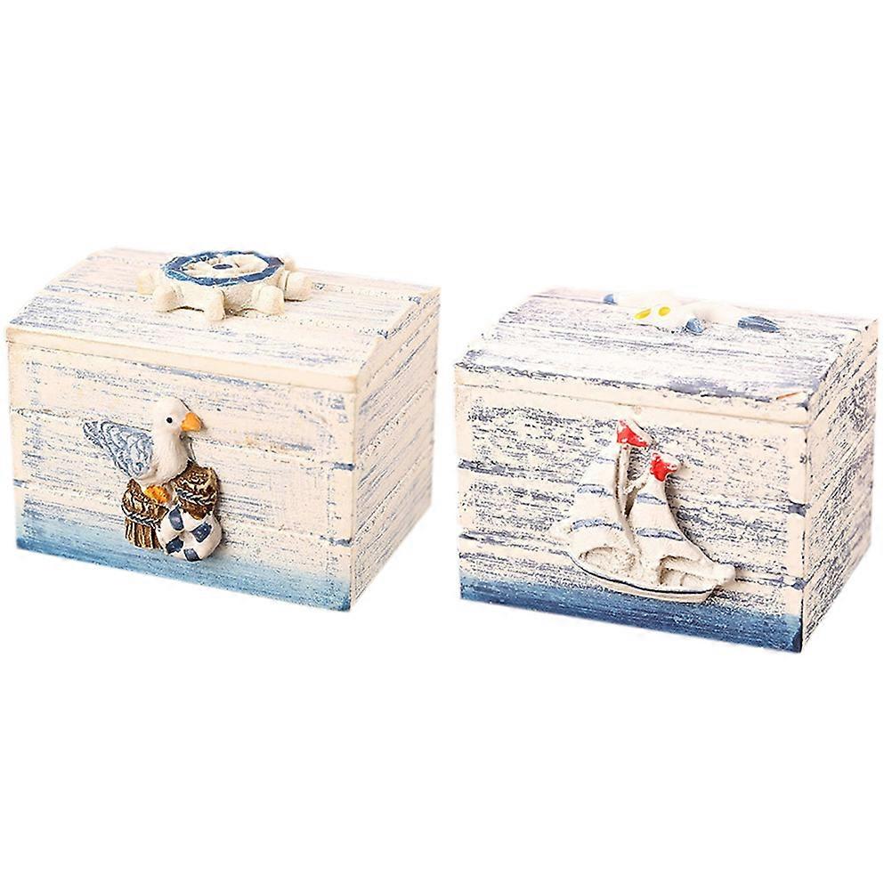 Wooden Gift Box for Storage 2Pcs Vintage Style Mediterranean Candy Boxes