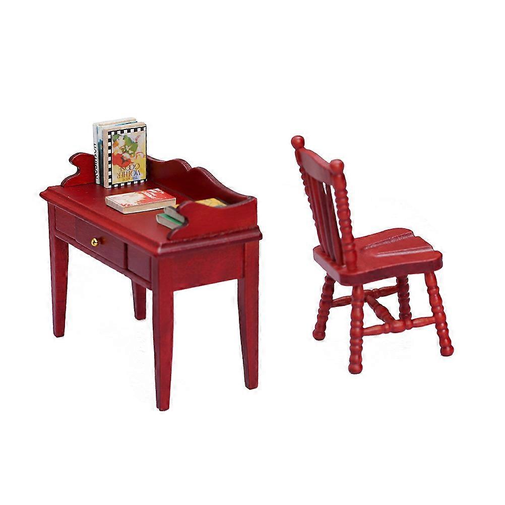 Miniature Furniture Mini Desk Chair Set For Model Making Red Synthetic Material 1Set