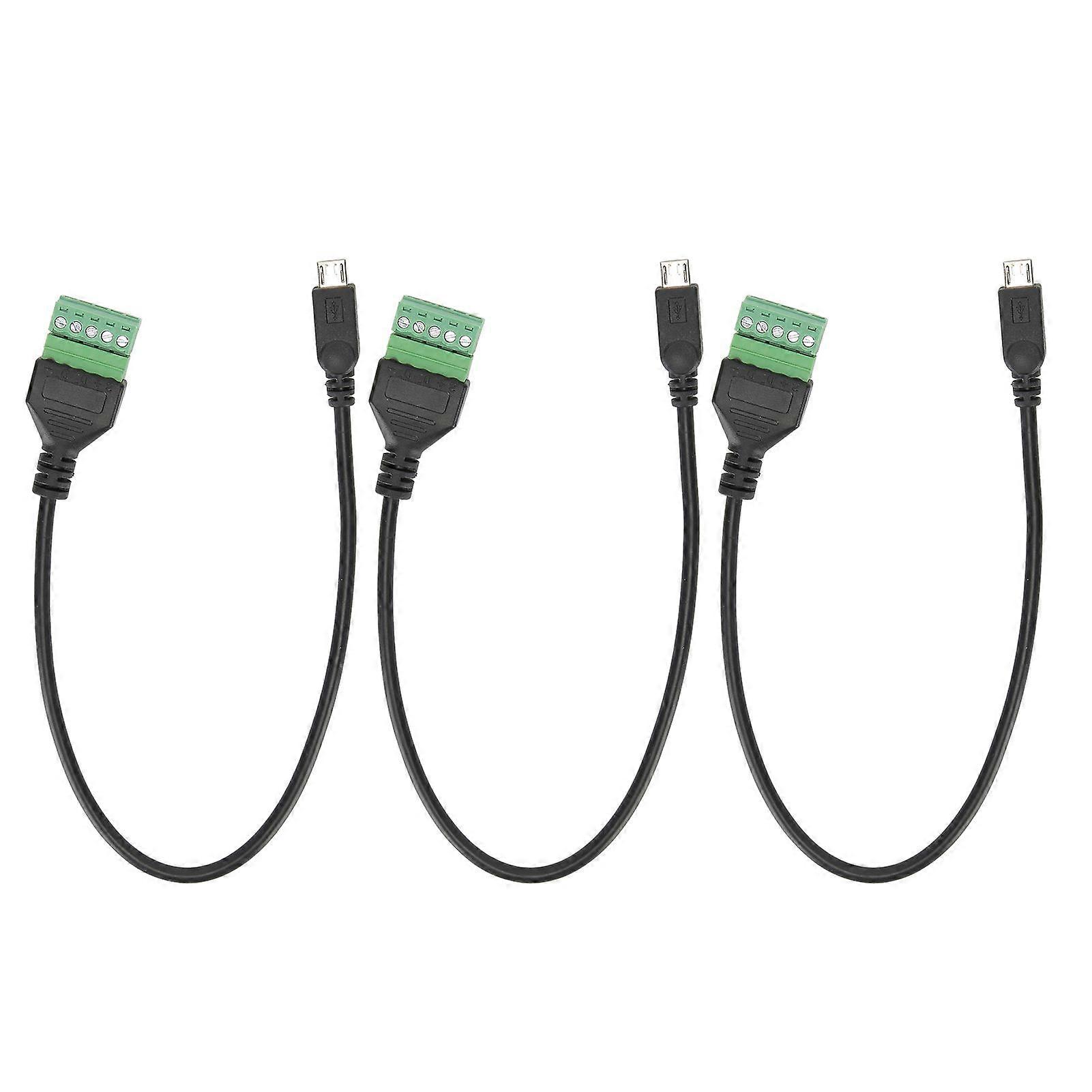 3pcs Micro USB 5 Pin Male to 5 Pin Screw with Shield Solderless Terminal Plug Adapter Cable