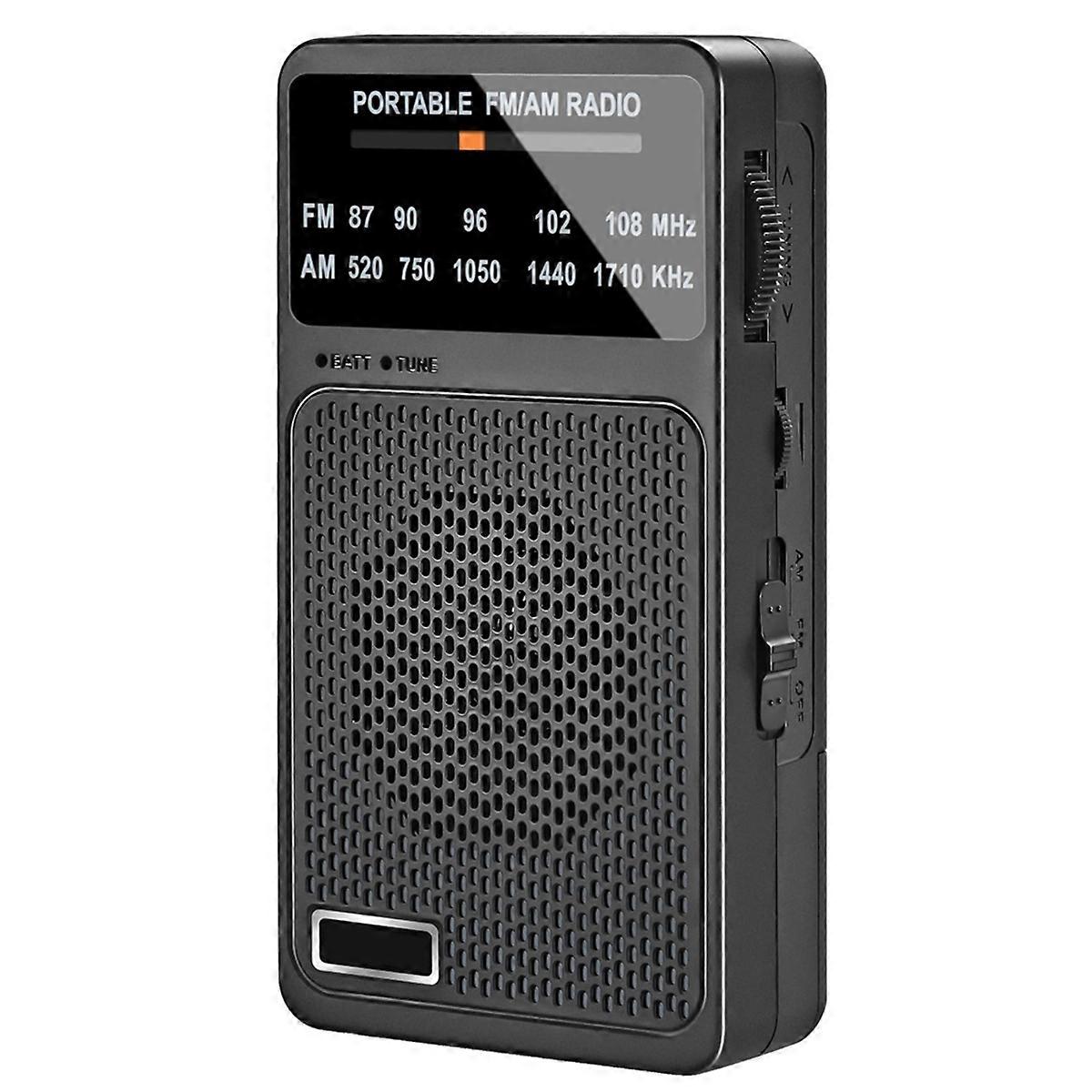 Portable AM FM Radio, Pocket Radio with Speaker & Headphone Jack,Mini Transistor Radios with Back Clip for Elderly Black