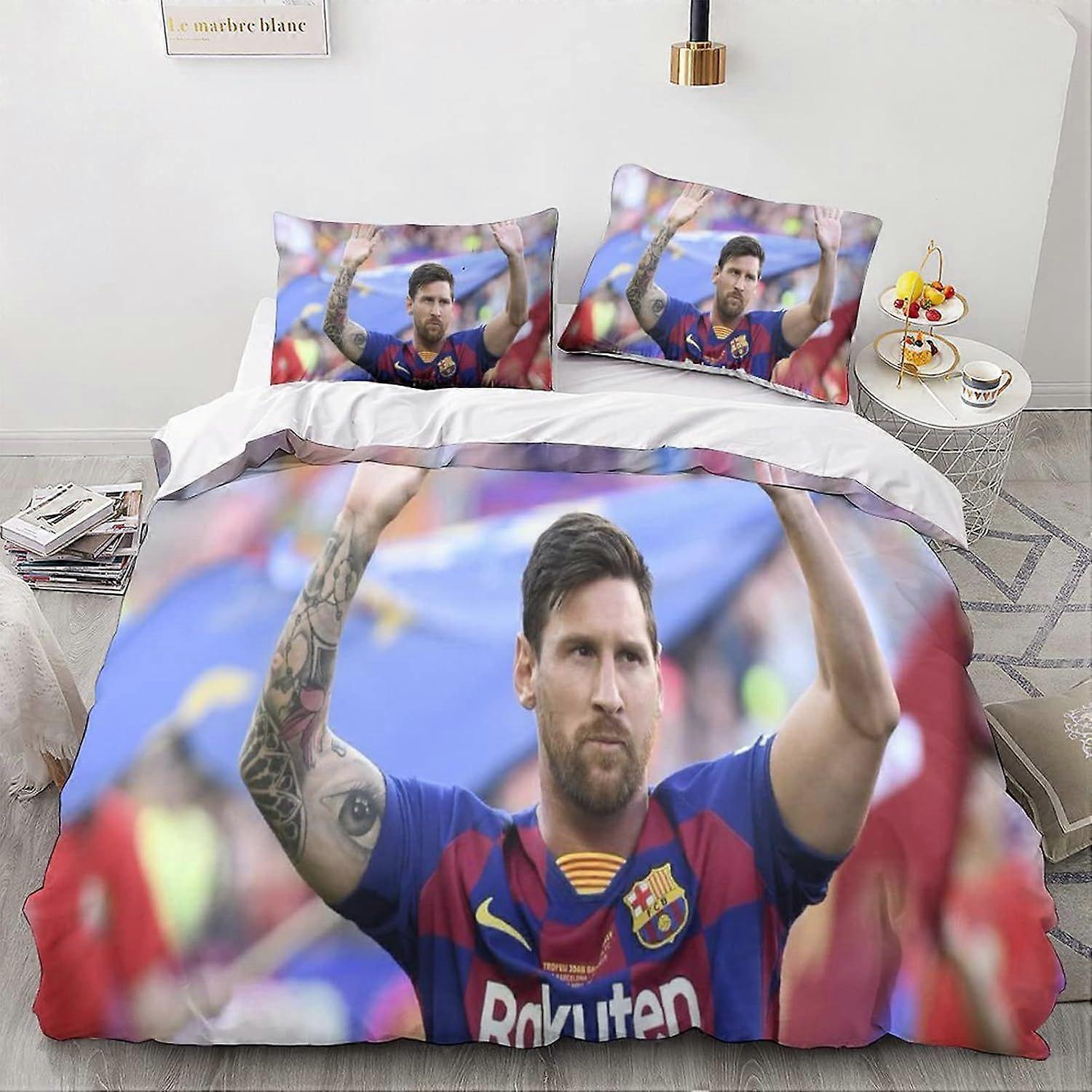PIN1200 Leo Messi Duvet Cover Sets - 3D Quilt Cover, Comforter Cover Bedding Set for Kids Boys And Girls 3 Piece Set with Zipper Closure Soft Microfib