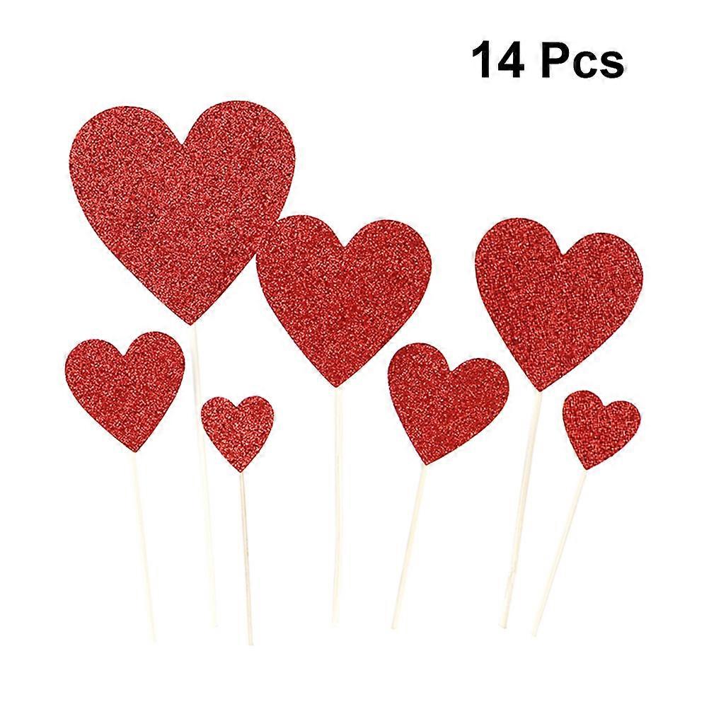 Valentines Day Heart Cake Pick Party Supplies Material for Food Decoration 14Pcs