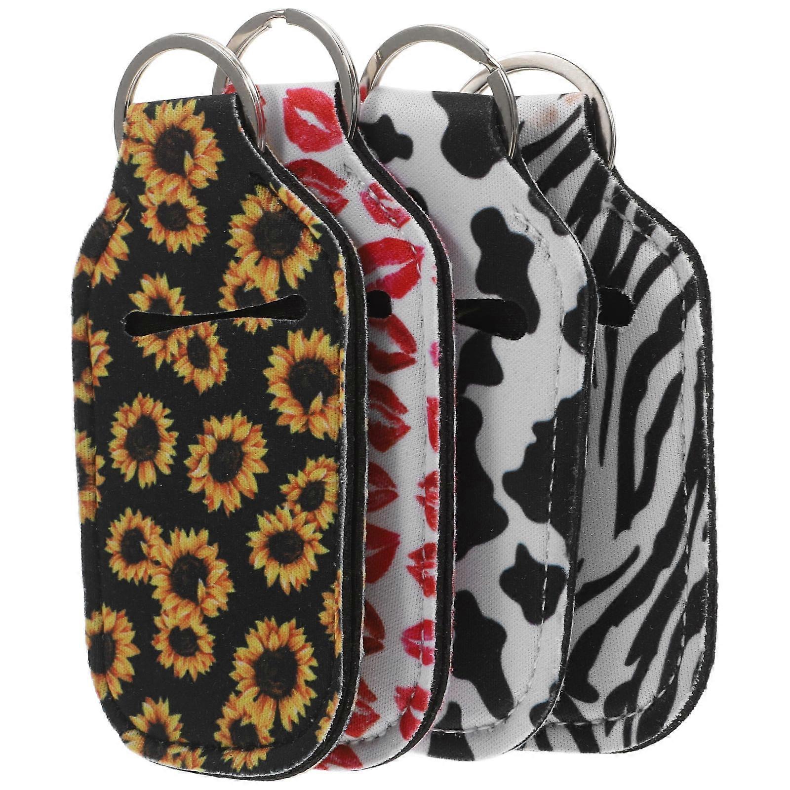 Keychain Bottle Holders Zebra Pattern Portable Travel Use Rectangular Design 4Pcs
