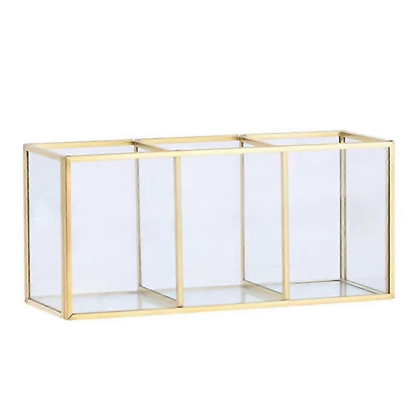 For Transparent Glassmakeup Brush Storage Box Cosmetics Container Gold