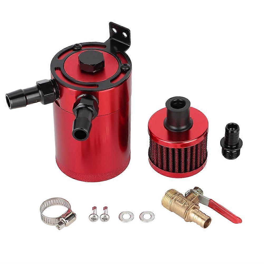 Universal Aluminum Alloy Oil Tank Reservoir Catch Can with 2 Port Accessory Kit (Red)