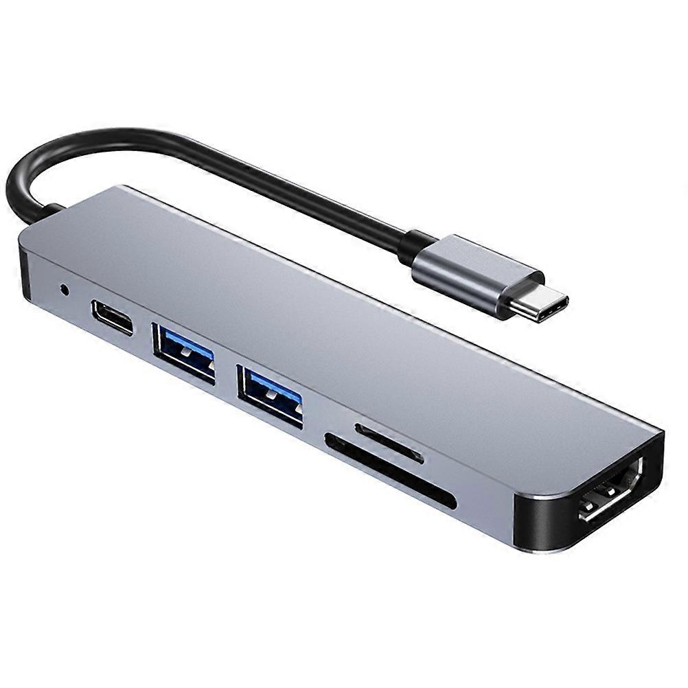 Multi-Port USB Hub 6 Ports USB Splitter Adapter For Laptop Grey 4K Video Output 1Pcs