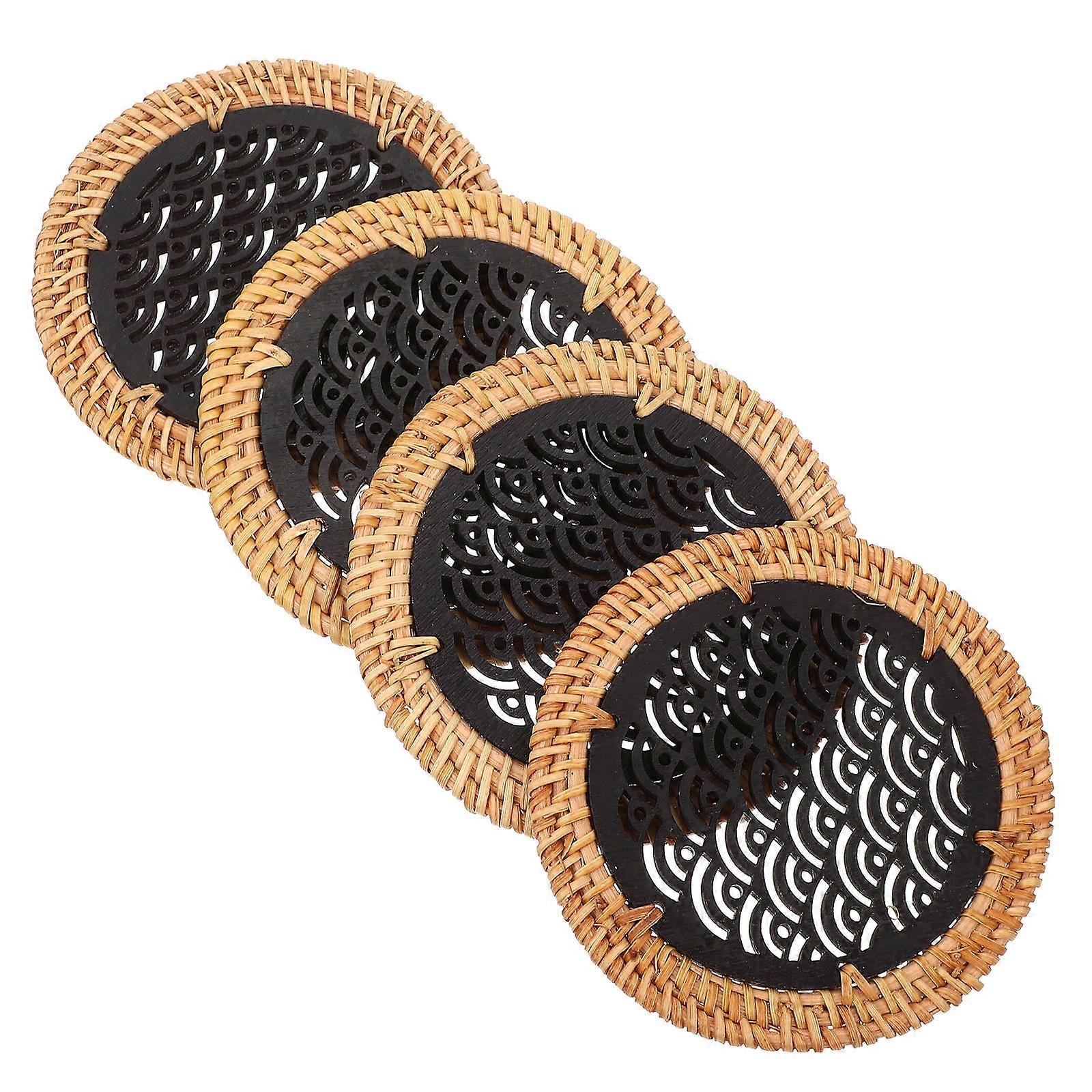 Handwoven Tableware Mats 8 Pcs Set For Use Zen Style Square Coasters Waterproof Design