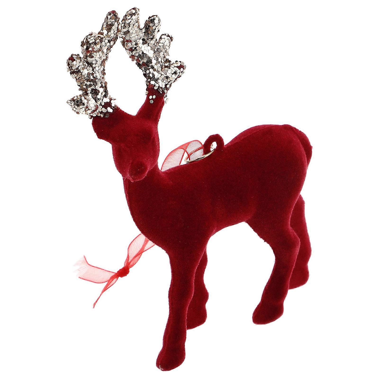 Flocking Deer Ornament 4Pcs Red Xmas Tree Reindeer with Soft Flocking Touch for Christmas