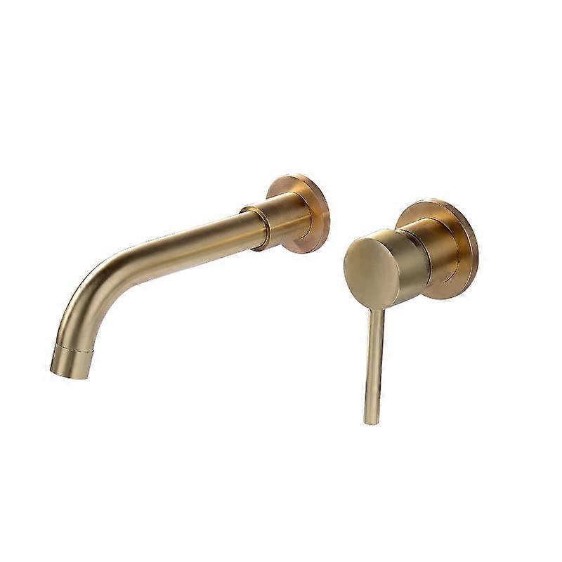 Basin Mixer Wall Mounted Brushed Gold Faucet with 360 Degree Rotating Spout and Single Handle for Bathroom Sink