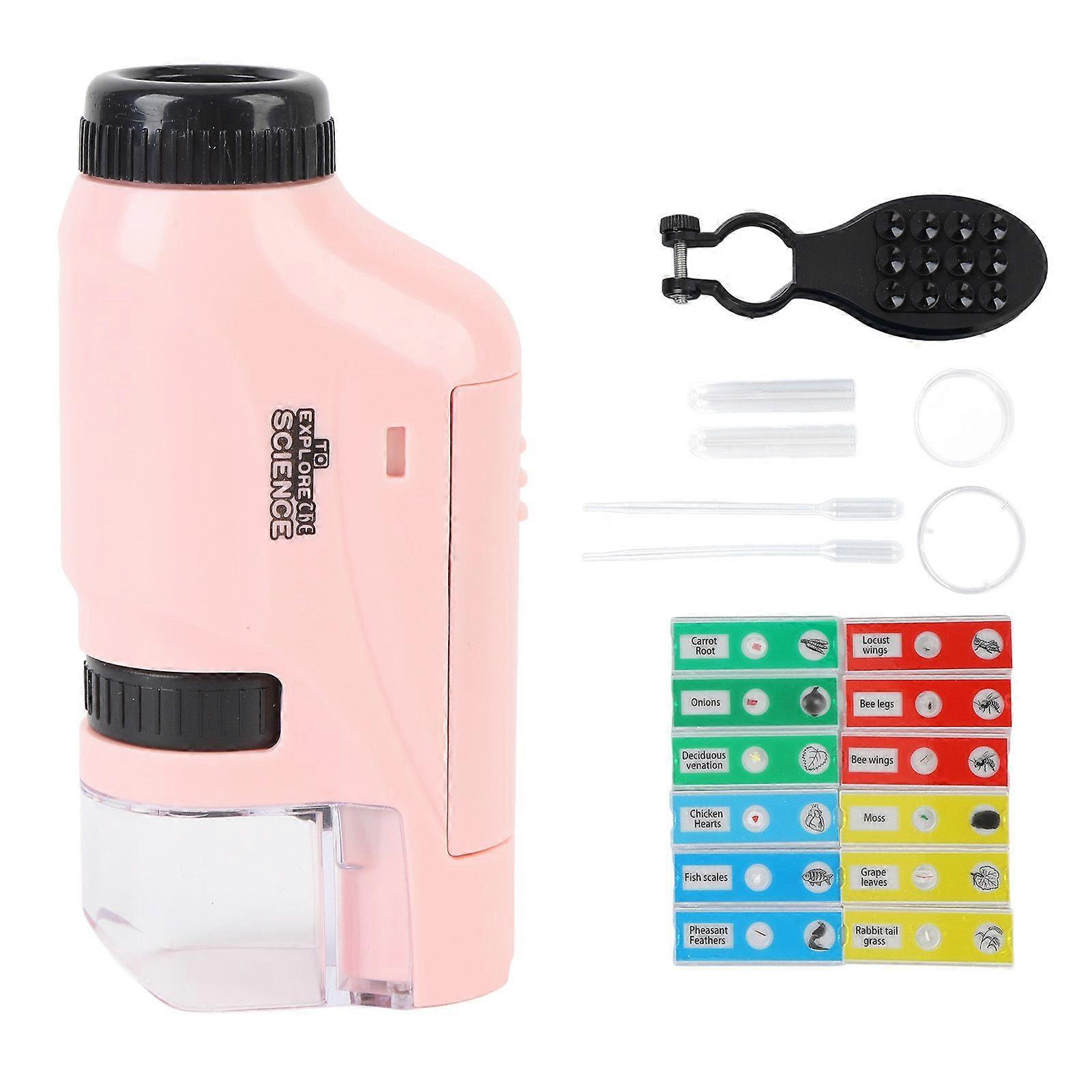 Kids Microscope Kit Portable Miniature Microscope Handheld Microscope For Home School Outdoor Science Experiments Pink