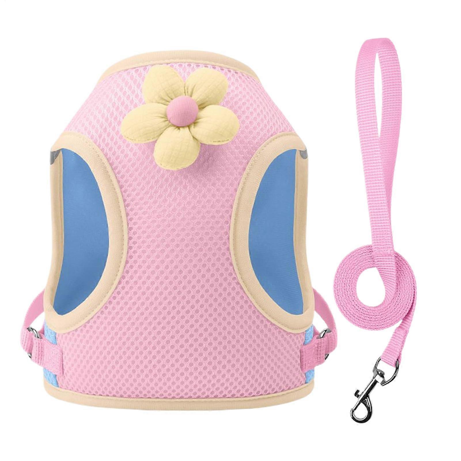 Cat Harness Adjustable Reflective Leash Set Breathable Mesh Straps Kitten Pattern For Outdoor Training