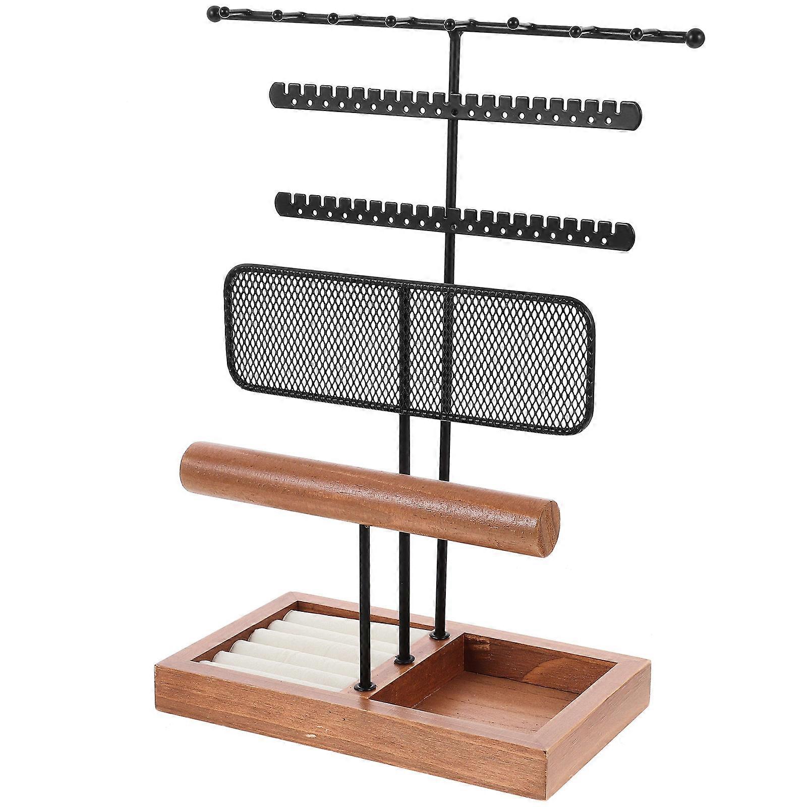 Multi-Use Jewelry Display Stand with Wood Base Organizer 3Pcs