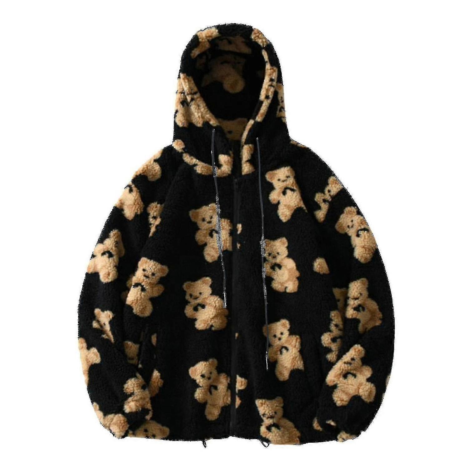 Teddy Bear Print Warm Jacket For Womens