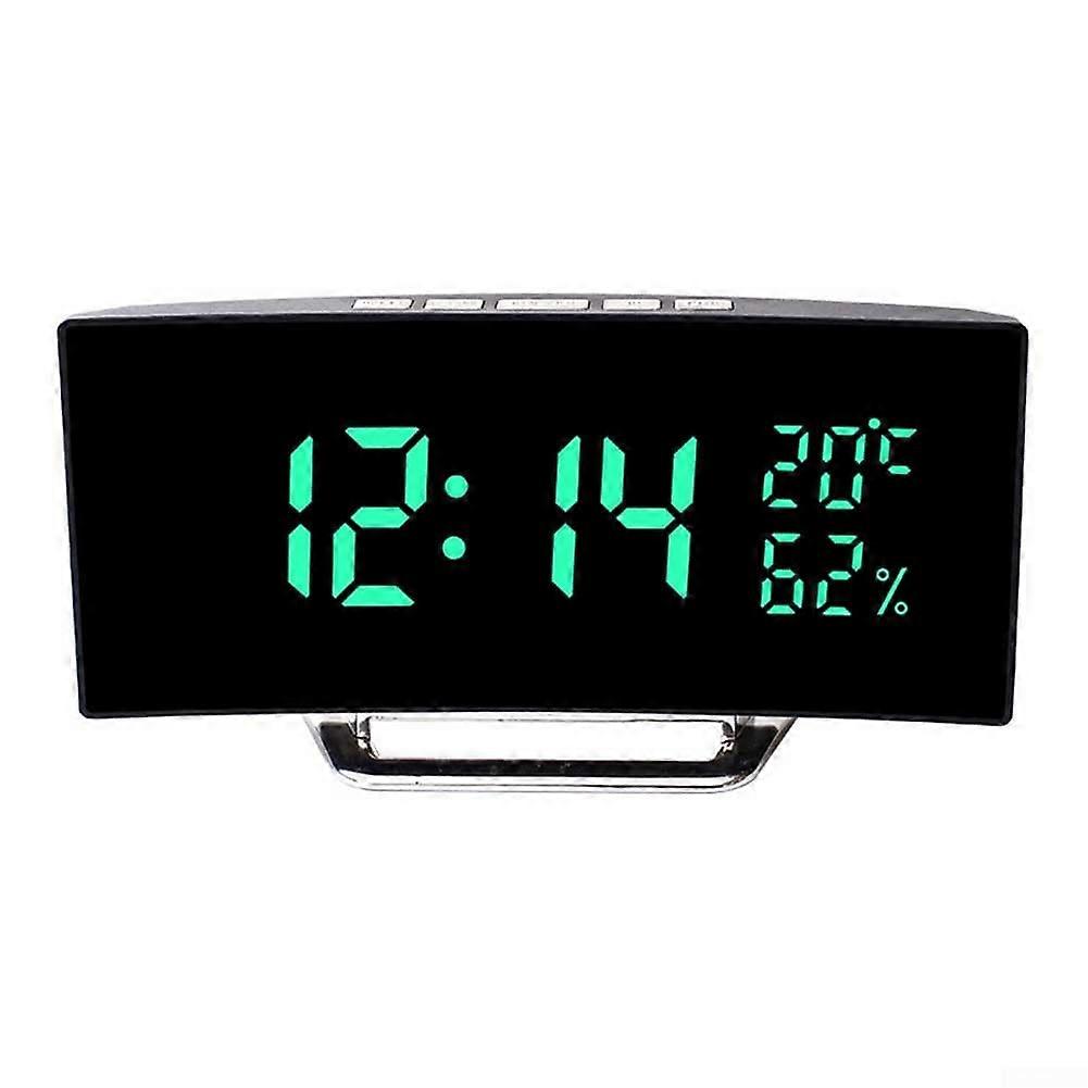 LED Digital Alarm Clock With Time Temperature Humidity Display Adjustable Brightness Night Mode Green Desktop Or Bedside
