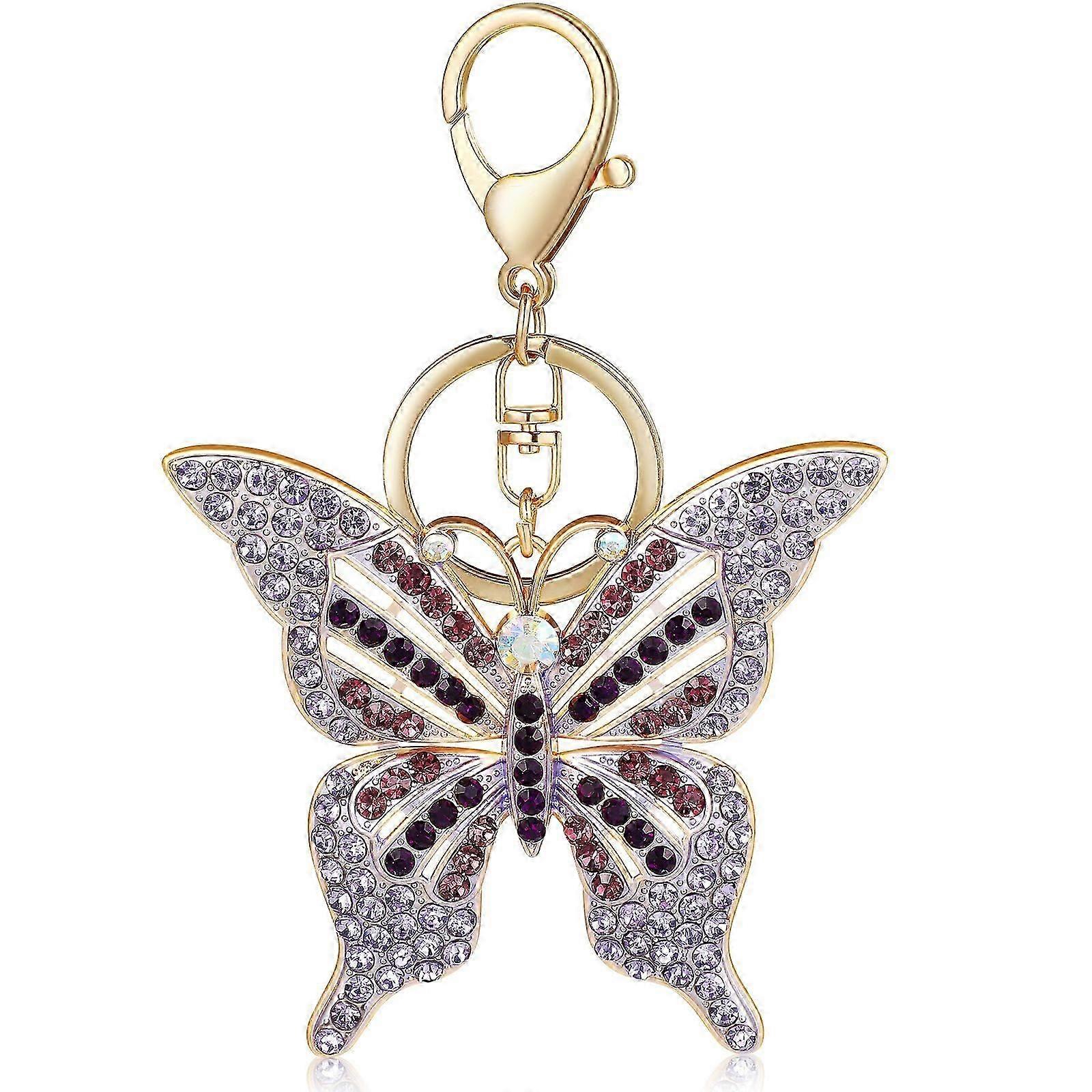 Butterfly Keychain Sparkling Rhinestone Butterfly Shape Pendant Key Chain with Keyring Bag Purse Decoration