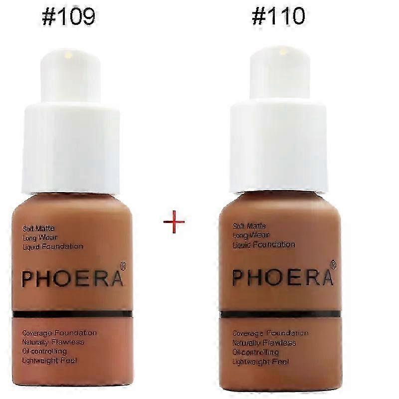 PHOERA 2pcs/set Liquid Coverage Foundation Facial Base Cream Brighten Moisturizer Mineral Full Cover