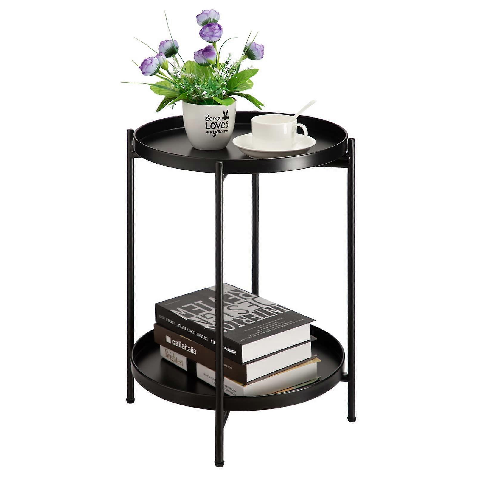 Small Bedside Round Table Coffee Table Sofa Side Table Simple Small Table (Black)