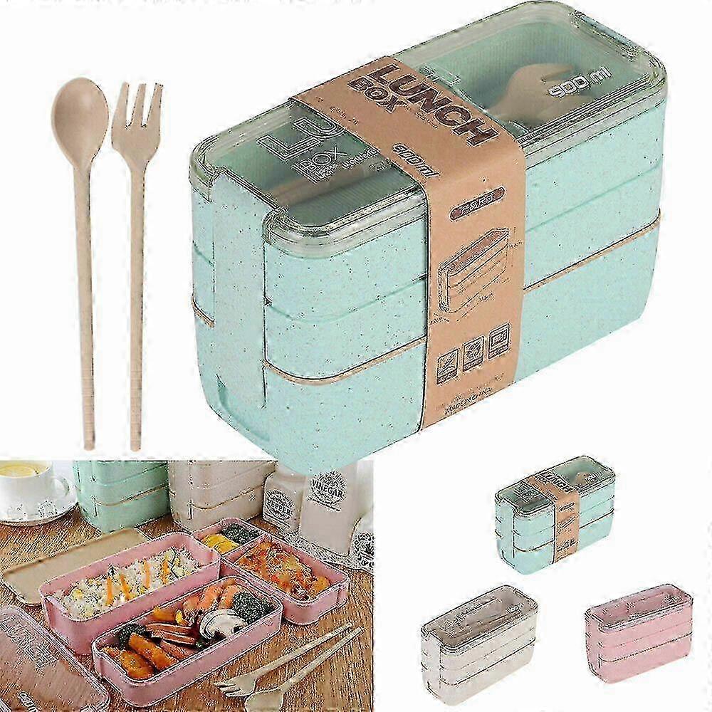 3 Layer Lunch Box Spoon Fork Dinnerware Bento Box Set Food Storage Microwave