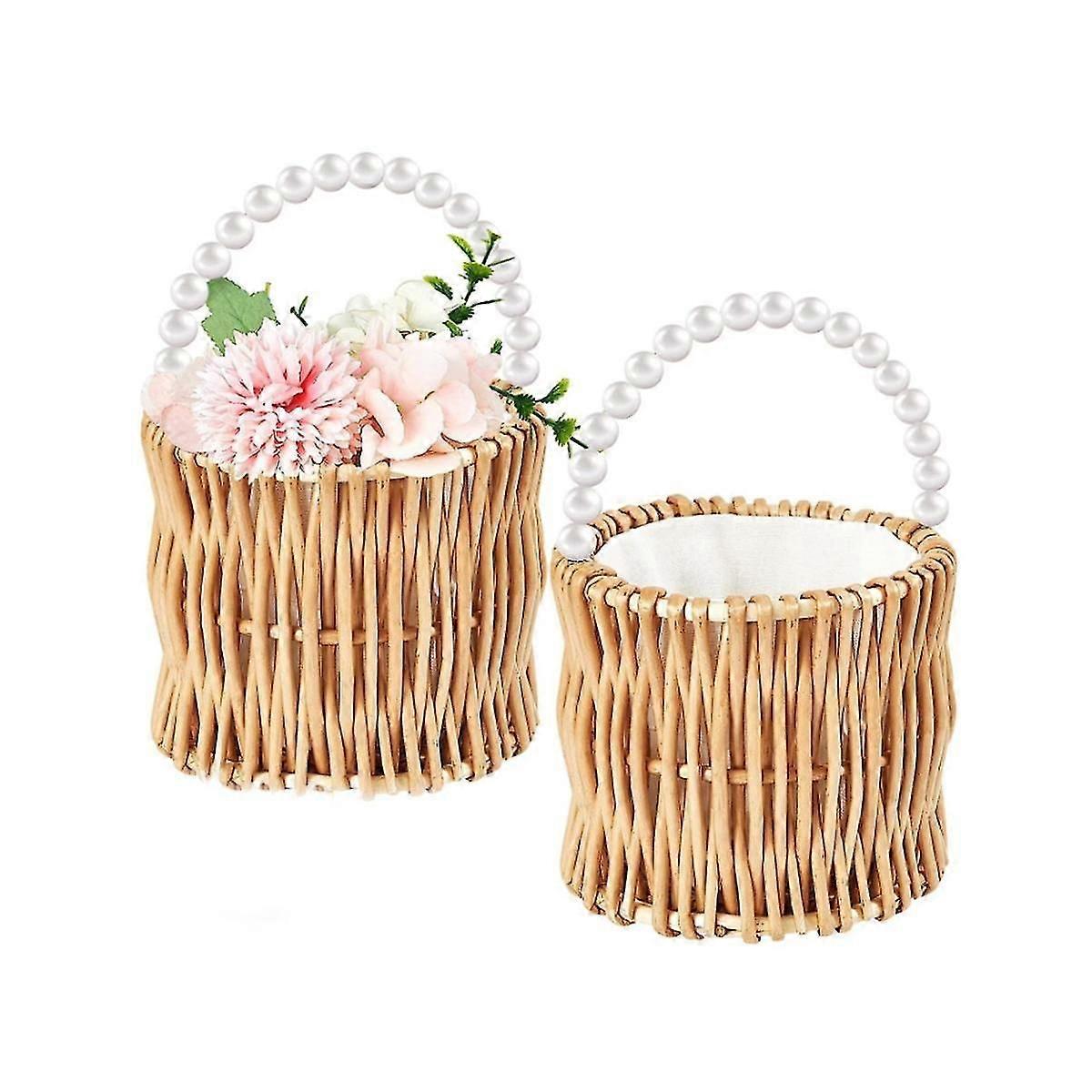 2st korgar med flätad bröllopsblomma flicka korgar Pearl rotting handvävd korgkorg korg med Han