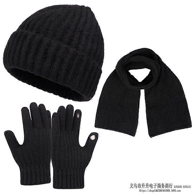 Solid-Color Hat, Scarf And Gloves Three-Piece Set For Autumn And Winter New Men's Simple Knitted Hat