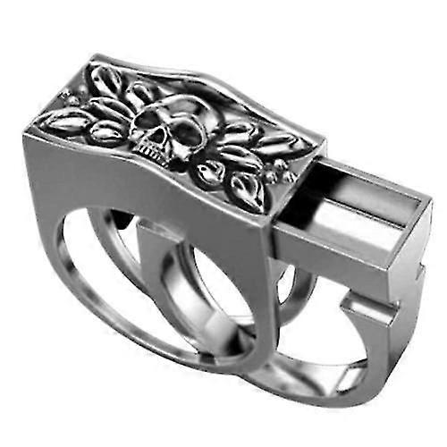 Bague tête de mort punk à compartiment invisible