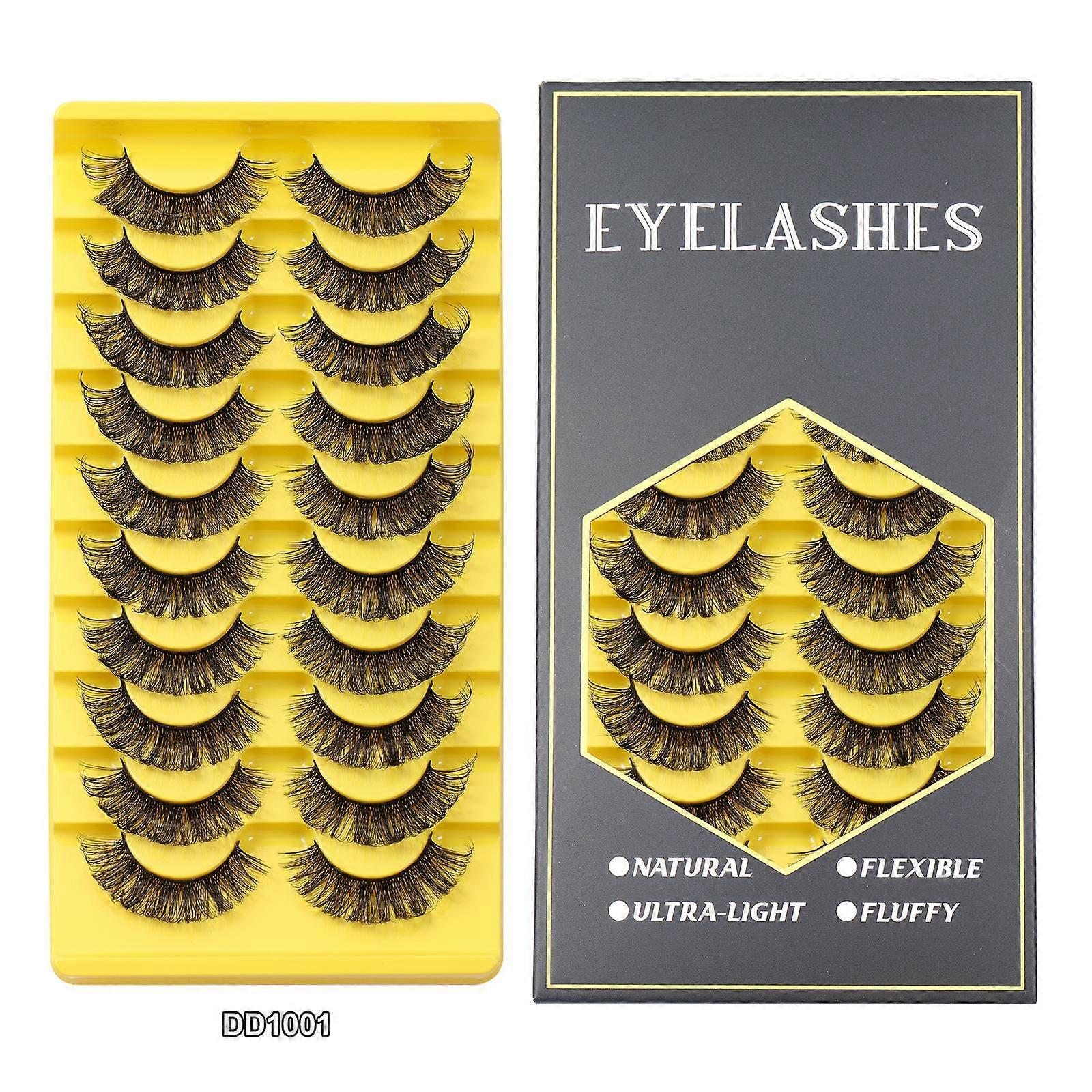 10 Pairs Natural False Eyelashes Curl Russian Volumes 3D Fluffy Mink Reusable Fake Lashes Flexible Extensions Faux Cils