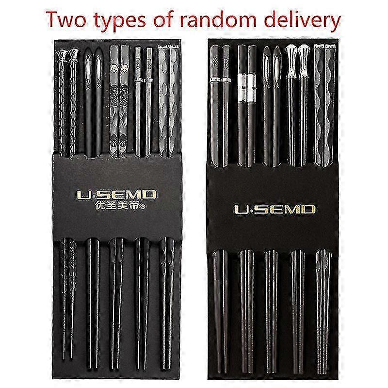 5 Pairs Alloy Laser Engraving Chopsticks Non-Slip Reusable Sushi Sticks