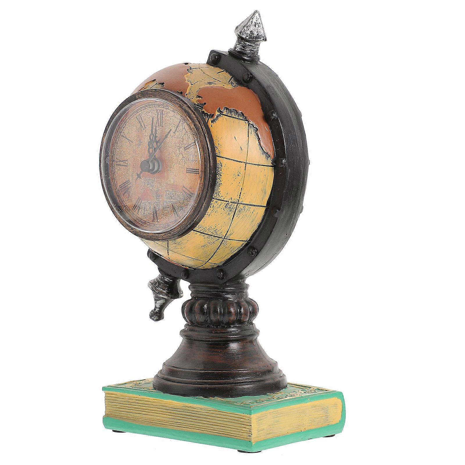 Retro Globe Clock Decor Decorative Clock Resin Book Under Ornament Multi Color Time Telling 1Pcs