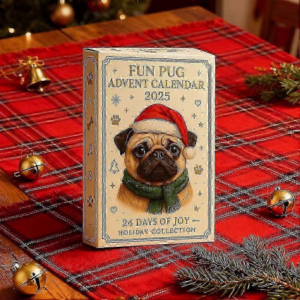 Fun Pug Advent Calendar 2025, 24 Days Christmas Pug Dog Advent Calendar