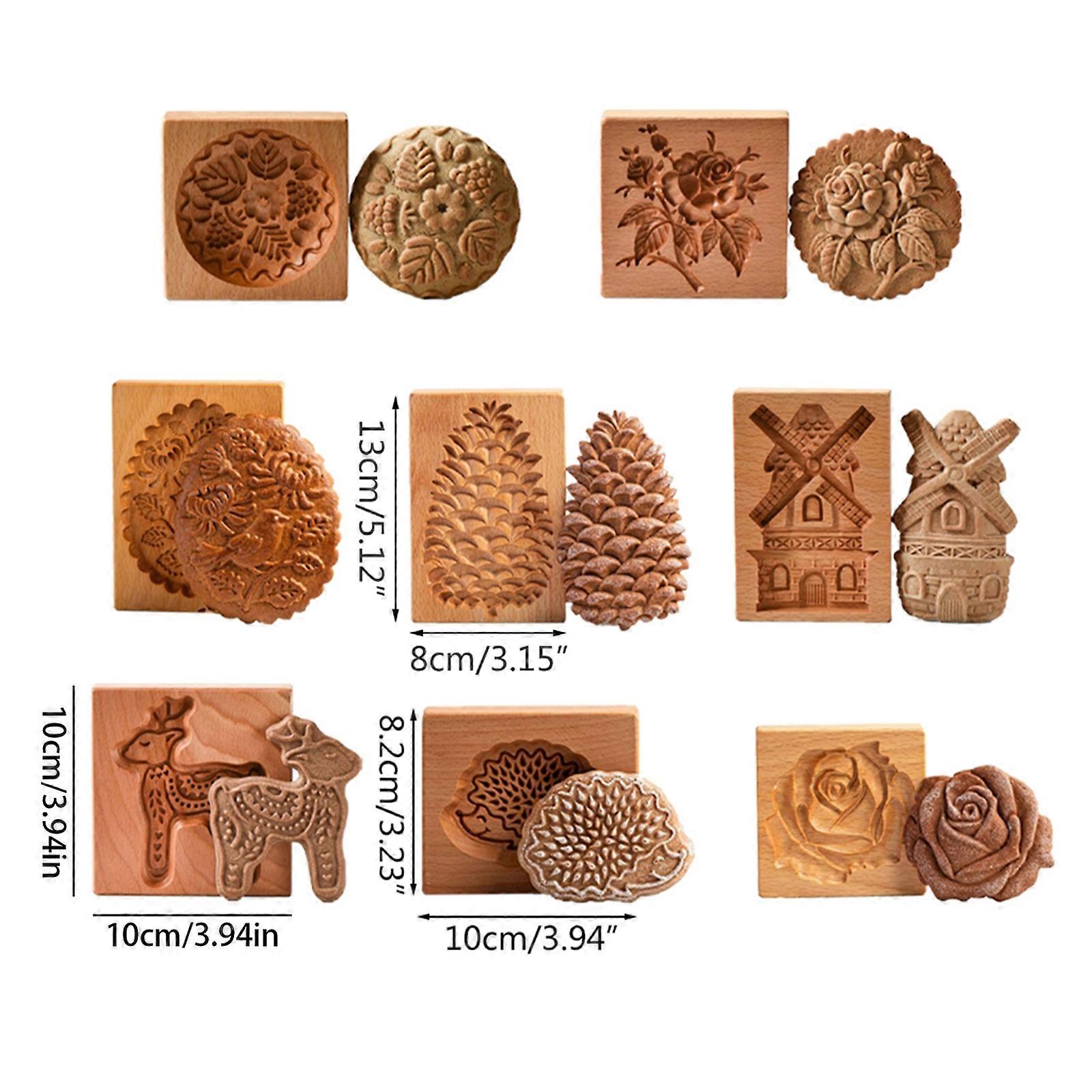 DIY Wood Material Cookie Molds Cookie Cutters Chocolate Moulds for Cookies Stamp Embossing Baking Cookie 8 Styles Choose Multicolor