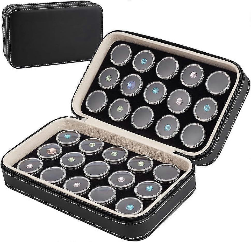 30Pcs Gem Jars Leather Jewelry Display Case 8.6x5.1x2.5 Inch Loose Diamond Box with Black Foam Insert for Collectibles Storage Diamond Boxes Container