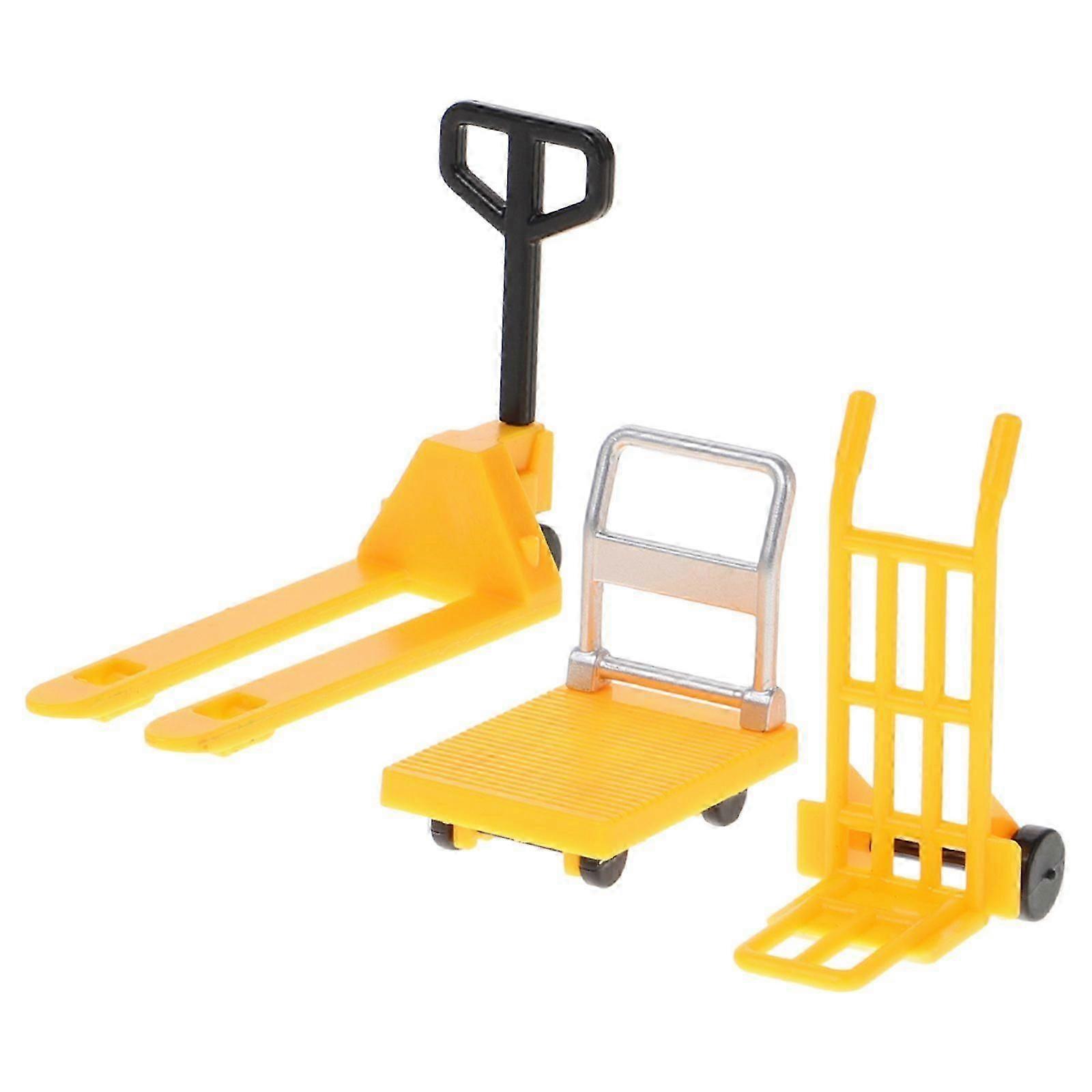 1 Set of Miniature Hand Trolley Miniature Forklift Miniature Platform Cart Model Miniature Construction Tools Miniature Moving Tool