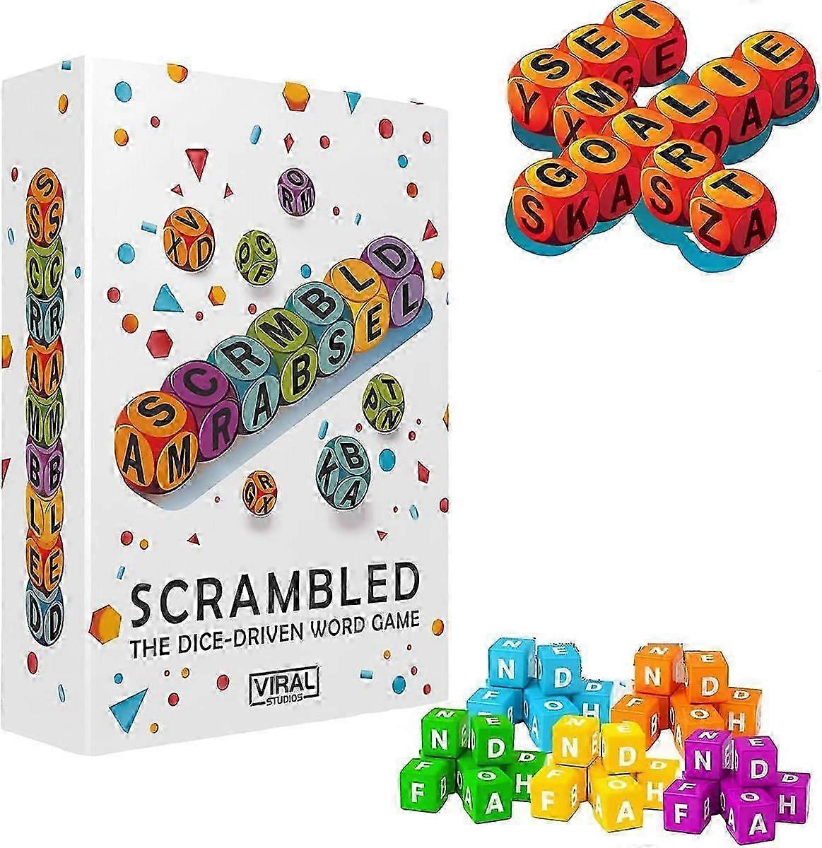 Scrambled Dice Word Game - Family Party Spelling Challenge Fast-Paced Board Game for 1-5 Players