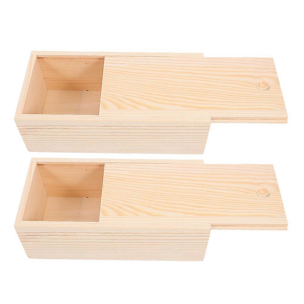 Beige Pine Wood Box with Slide Lid for DIY Storage 2Pcs Multipurpose Use
