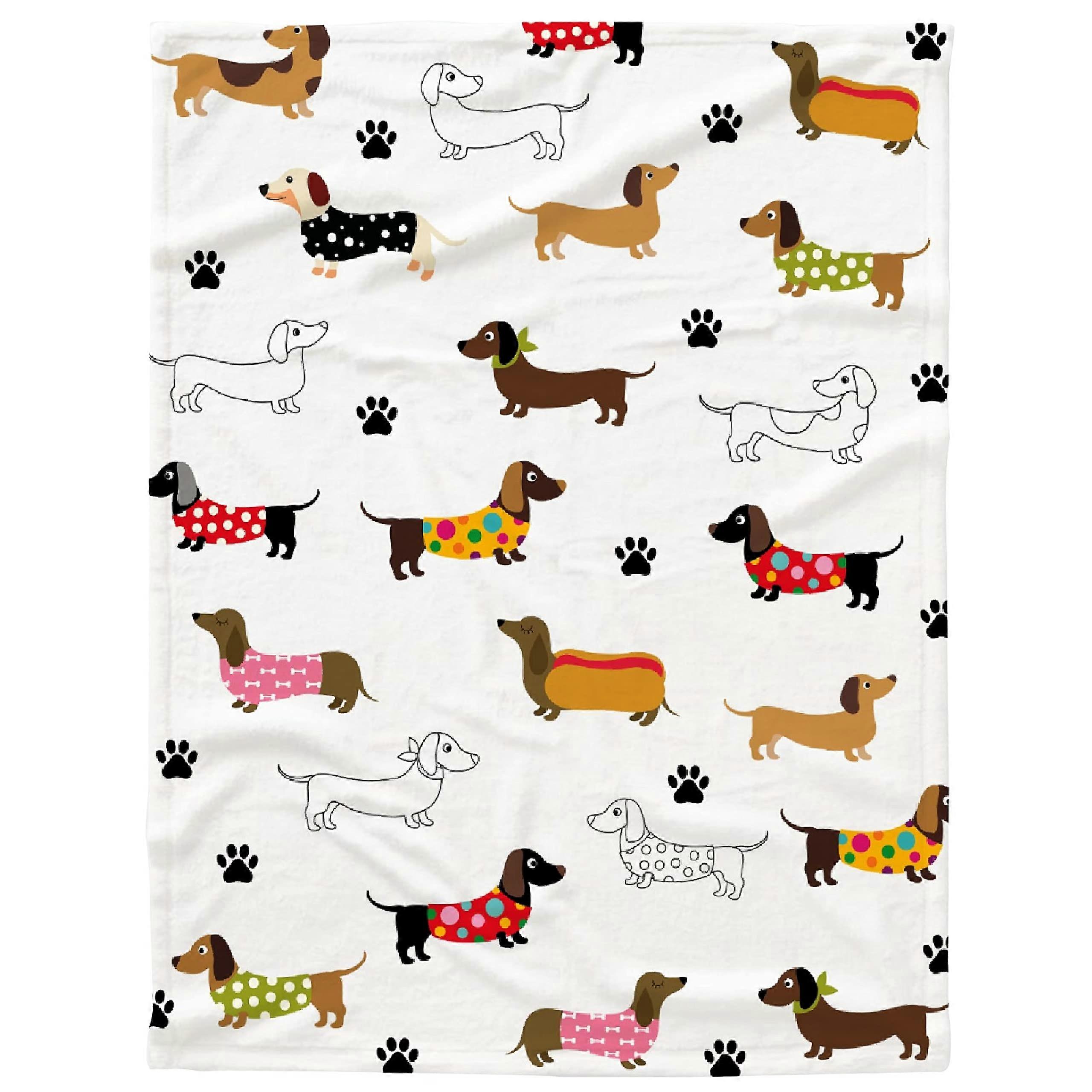 Dachshund Dog Blanket  Puppy Blanket Soft Flannel Throw 60x50 Medium For Teens Dog Paw Prints