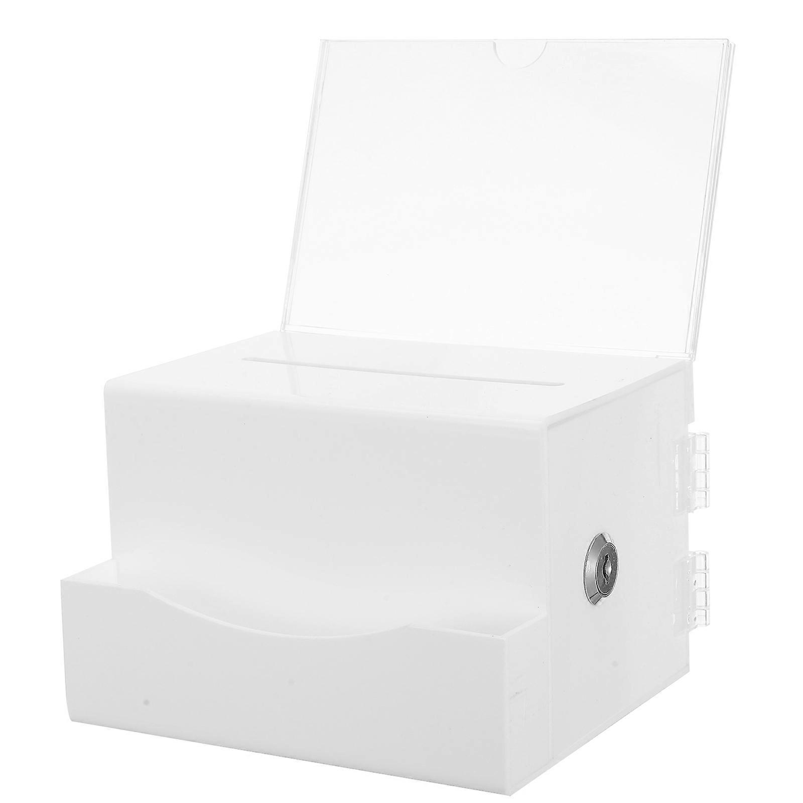 Acrylic Fundraising Donation Box for Public Use with Lock White
