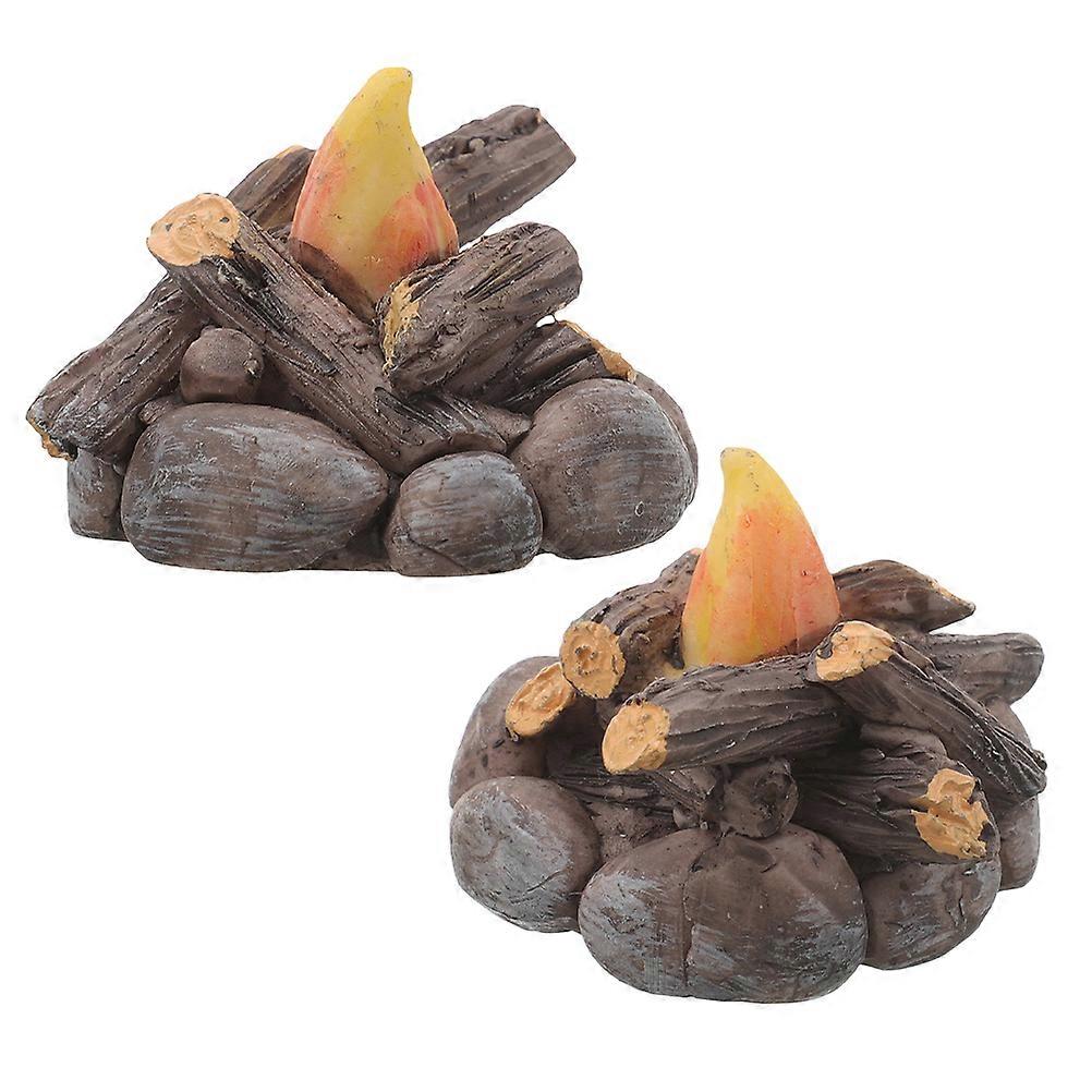 Miniature Campfire Figurines Resin Bonfire Models for Micro Landscape Decor 2Pcs