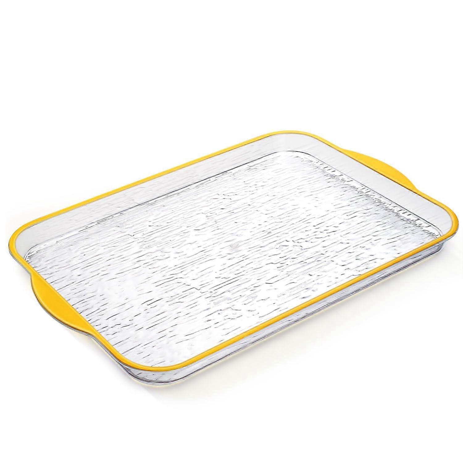 Large Rectangular Plastic Serving Tray with Handles, Elegant Gold Border, Reusable Party Platter (1 Pcs)
