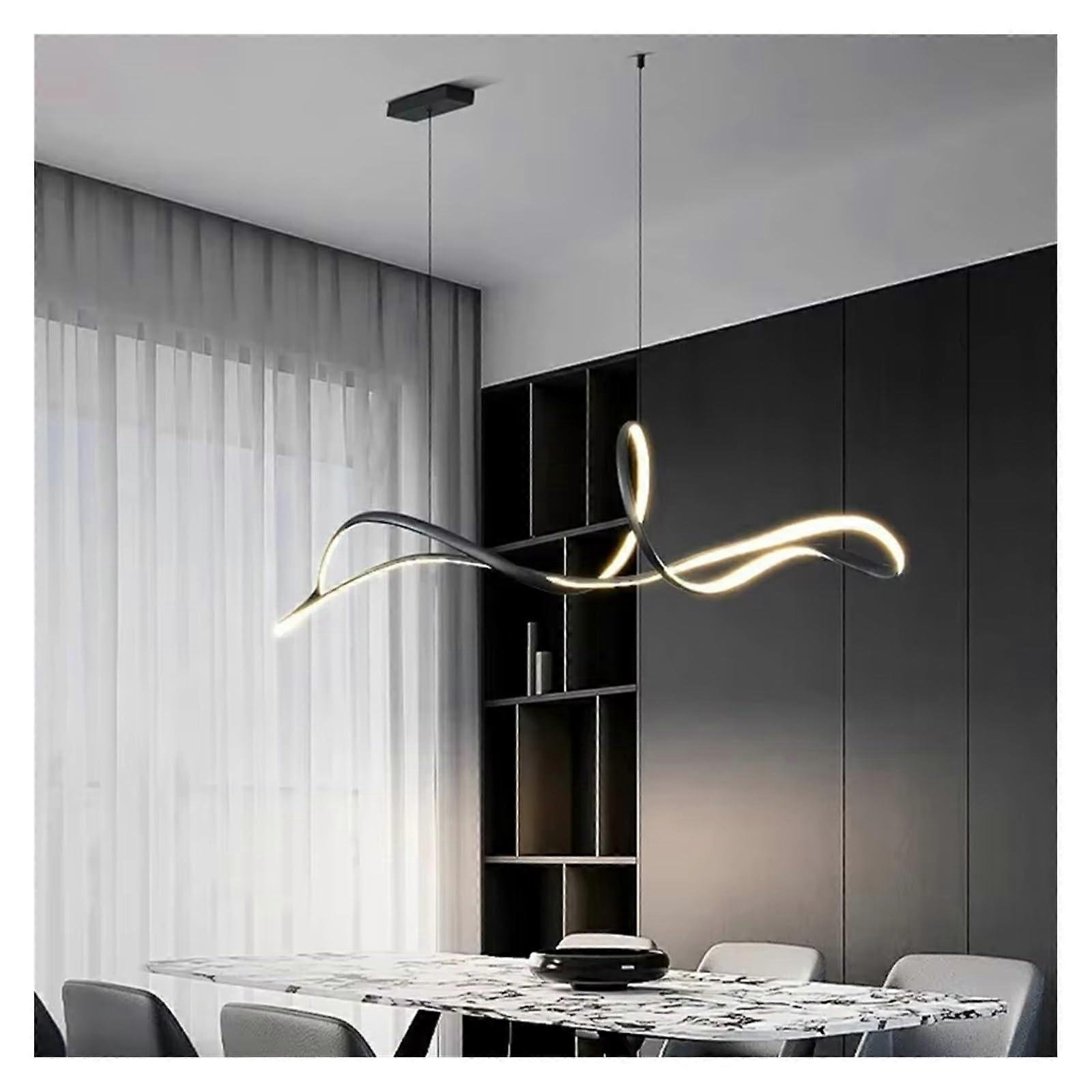 Modern Black Linear Pendant Light Adjustable 120cm for Dining Room Kitchen Island Warm Lighting
