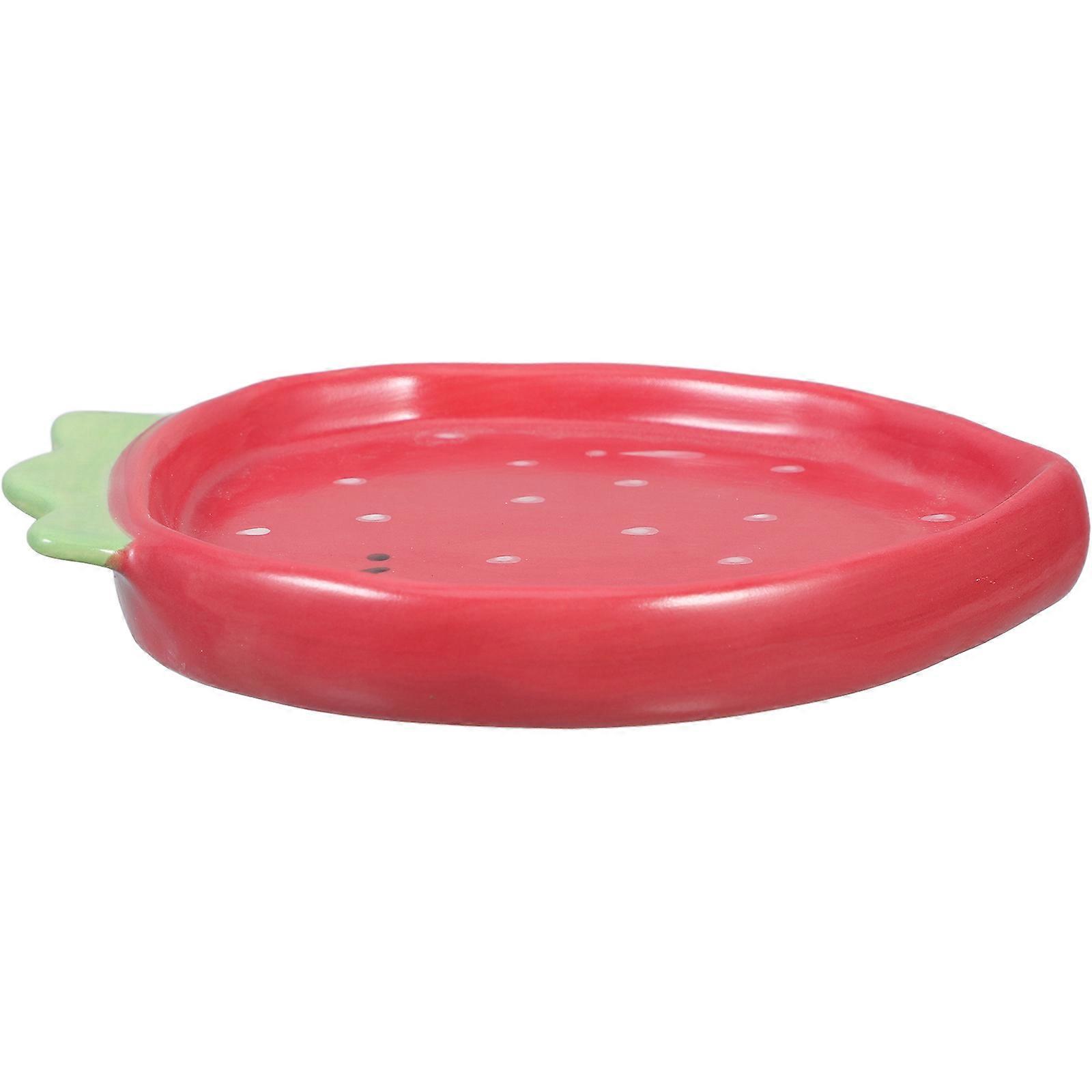 Strawberry Shape Plate Ceramic Appetizer Plate for Snack Serving Red