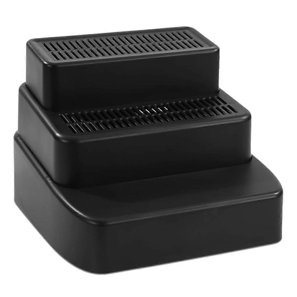 Adjustable 3 Steps Litter Box Ramp with Filter Function, Detachable Litter Trapper, for Small & Elderly Cats Black