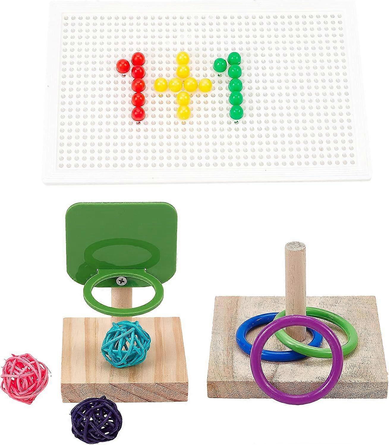Parrot Mini Basketball Hoop Training Basketball Stacking Color Ring Sets Parrot Puzzle Building Blocks for Bird's Intelligence Training