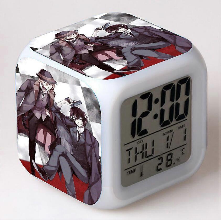 Bungo Stray Dogs Color-Changing Seven-Color Alarm Clock Square Clock Creative Alarm Clock