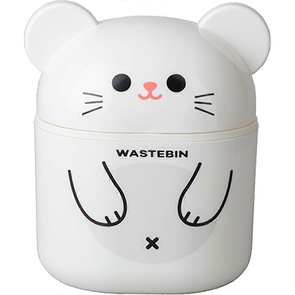 Desktop Trash Can Small Garbage Can with Lid for Home Use White PP