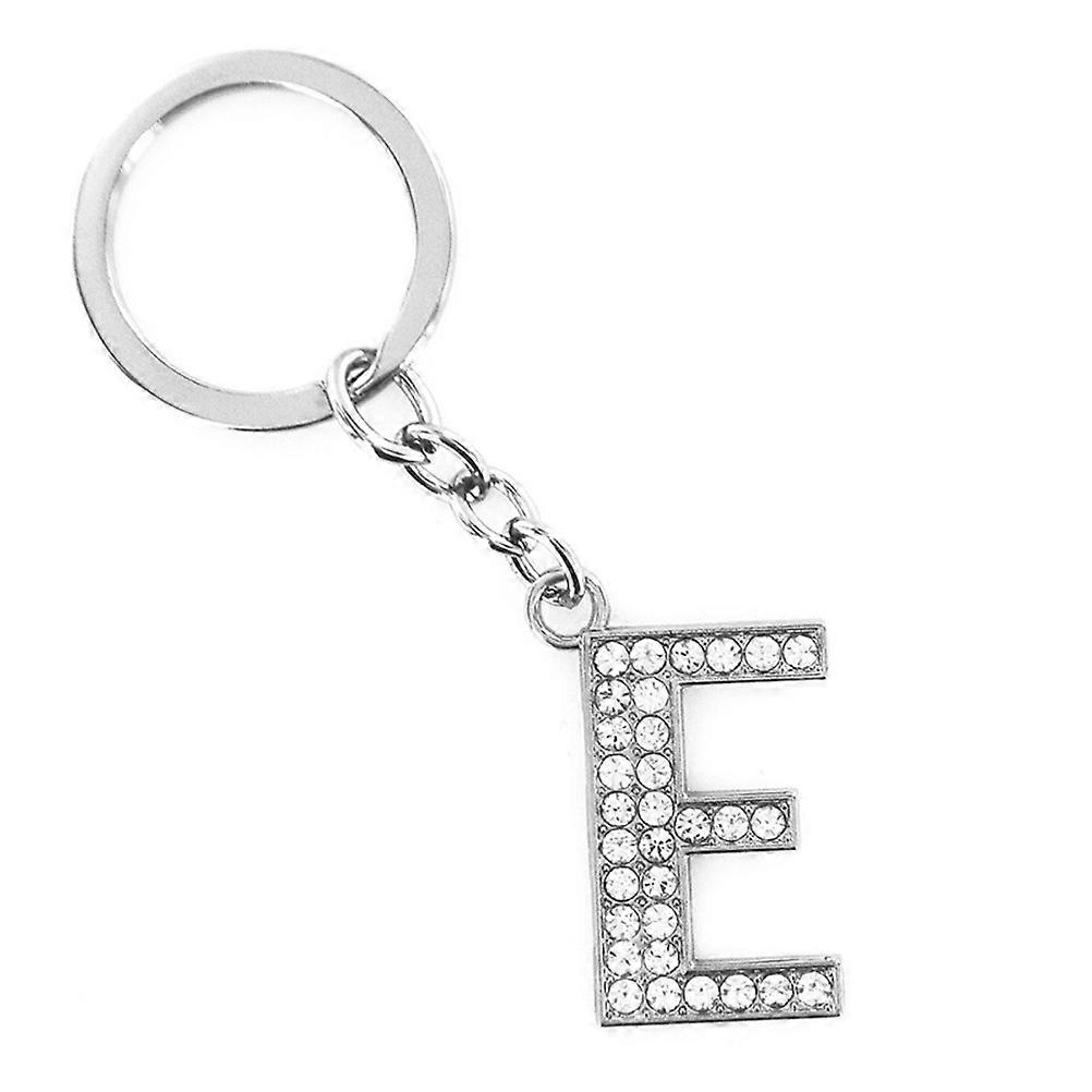 Metal Keychain Letter E Rhinestone Key Ring for Keys Holding Silver