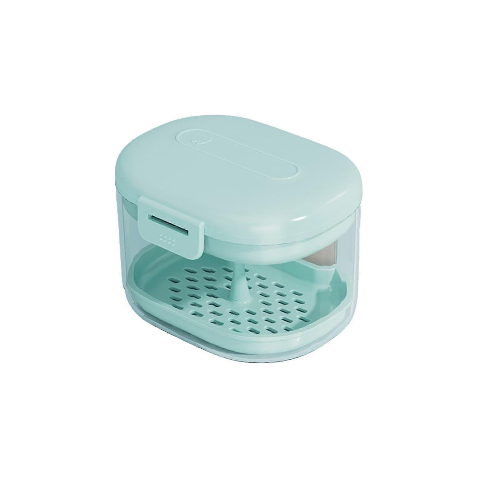 Large Capacity Denture Cleaning Case with DoubleLayer Drain Basket and Retainer Bath Cup, Green