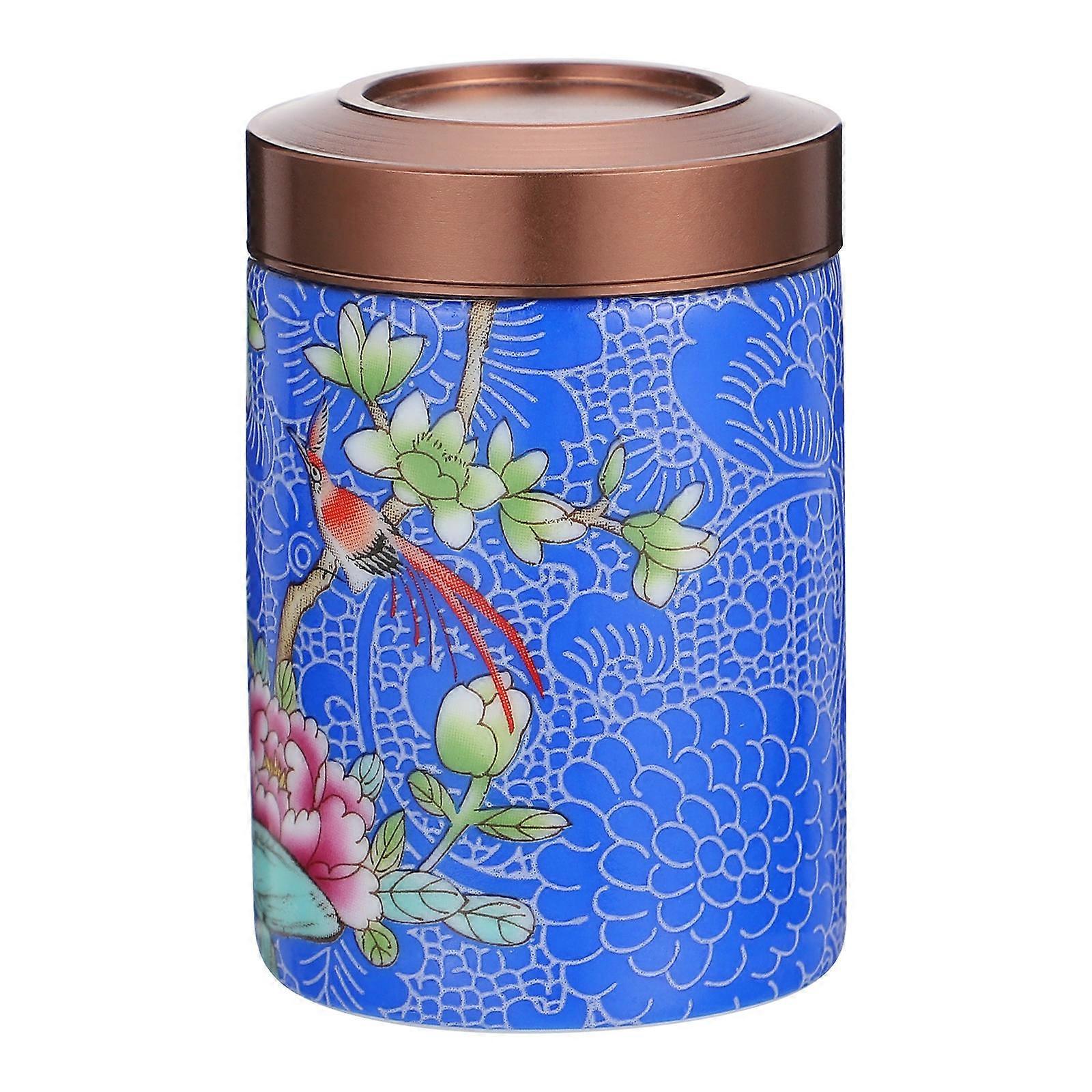 Ceramic Tea Caddy Painted Container for Tea Storage Blue