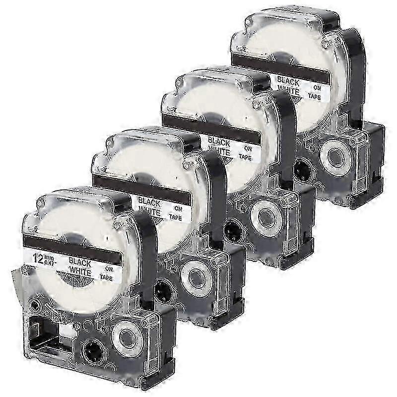 Compatible Label Maker Tape for Epson LK-4WBN, 4-Pack Black on White Replacement